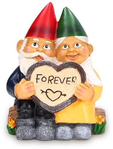 ZESTEFY Gartenzwergpaar Statuen Figur aus Kunstharz – wasserdichte Outdoor- für Garten, Terrasse, Balkon – Lustiges Paar mit romantischem Design