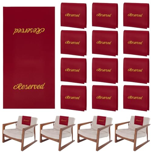 AHANDMAKER 12 cartelli rosso scuro con scritta Posti riservati, 55 cm, in tessuto, segnaposto per panchine da chiesa, per matrimoni, riunioni, feste