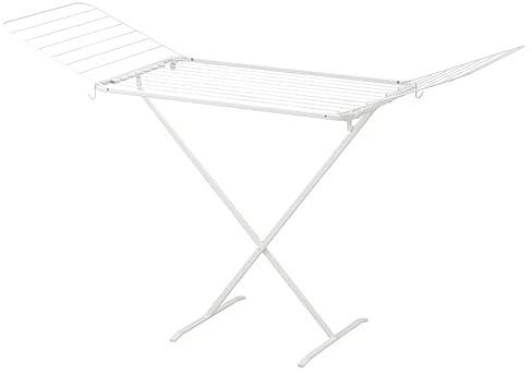 Clothes Drying Rack, Metal Laundry Drying Rack, Foldable, Space-Saving, Free-Standing Airer, with 2 Wings, Indoor Outdoor Use, Bed Linen Clothing, White