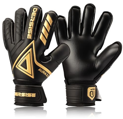 DERSISE Goalkeeper Gloves for Kids Adults - Goalie Gloves with 4mm Latex Anti-Slip Grip, Finger Protection All Weather (Black, 9)