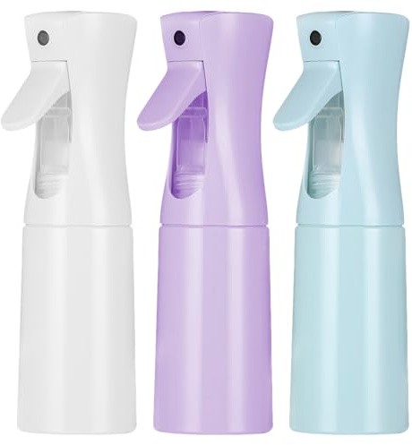 Multifunctional Fine Mist Water Spray Bottle, 3 Pcs 200ml Hair Spray Bottles, Continuous Fine Mist Spray Bottle for Salon Hairdressing Plants Cleaning Skin Care Home Clean (Blue, Purple, White)