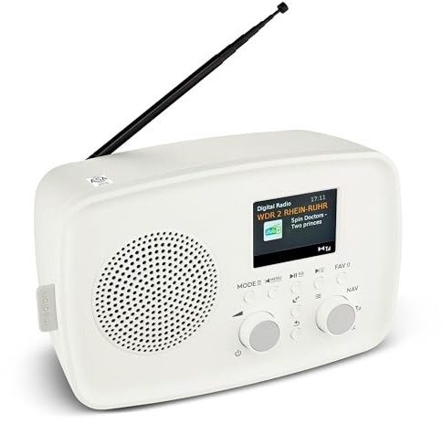 MEDION Radio Dab+ avec Bluetooth DRE-1 (Dab Plus, Radio FM, Protection Anti-Gouttes, antenne télescopique, réveil, Fonction Snooze, variateur d’Affichage, système d’Alerte d’Urgence ASA), Blanc