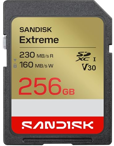SANDISK Extreme Tarjeta SD UHS-I de 256 GB (hasta 230 MB/s de Velocidad de Lectura y 160 MB/s de Escritura, vídeo 4K UHD, U3, V30) SANDISK Memory Zone App