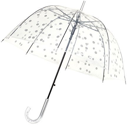 SMARTBULLE Langer Regenschirm Transparent - Glockenform; Stabil; Automatische Öffnung; Durchmesser=85cm; Transparenter Griff; Damenregenschirm; Motiv SILBERPFOTEN.