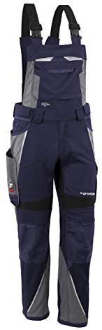 Grizzlyskin Latzhose Marine/Grau N60 - Workwear Arbeitshose für Männer & Damen, Unisex Blaumann, Codura-Schutzhose mit vielen Taschen