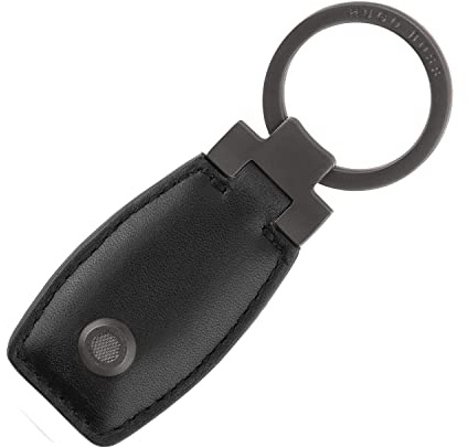 Hugo Boss Schlüsselring Executive Gun mit Anhänger aus Leder Schwarz, Edelstahl dunkel verchromt, elegantes und modisches Accessoire, HAK004D
