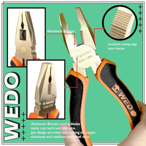 WEDO Kombizange,Funkenfrei Kombizange,Explosionssicher Kombizange,Sicherheit,nicht magnetisch,Aluminiumbronze,Länge 175mm,BAM/FM/DIN Standard