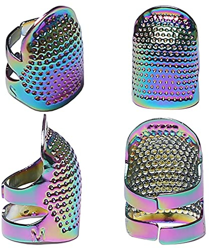 J.CARP Fingerhut, 4 Stück, Metall, dazzlefarben, zum Nähen, Fingerschutz, verstellbarer Fingerschutz, Fingerschutz, Fingerhut, Nähen, Quilten, Handwerk, Zubehör für DIY-Nähwerkzeuge (2 Größen, S/M)