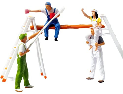 Colcolo Dipinto 1:87 Pittore Piccole Persone Bambola in Resina Miniatura per Il Modello di Treno Micro Paesaggio Desktop Ornamento, con portascale