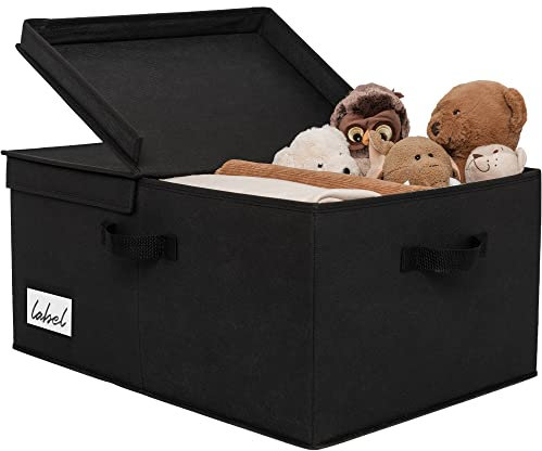GRANNY SAYS Fabric Storage Box with Lid, Large Storage Box for Shelves, Decorative Storage Basket Organizer, Foldable Cloth Storage Bin with Lids for Wardrobe Organizing Clothes, Extra Large, Black