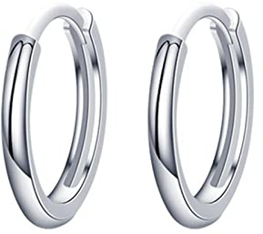 Pendientes de aro de plata de ley S925 para mujer niña hombre 12mm pequeños ligeros hipoalergénico-H'HELEN