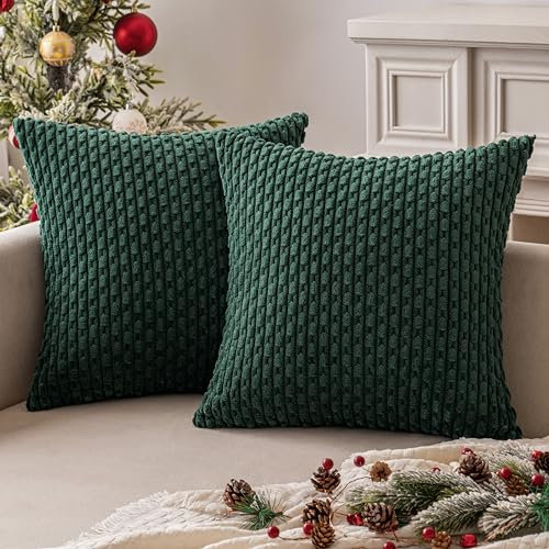MIULEE Weihnachten Kordsamt Kissenbezug Kissenbezüge Dekorative Kissenhülle Moderne Sofakissen Kissen Dekokissen Couchkissen Zierkissen Weicher für Sofa Wohnzimmer 2er Set 40x40 cm Dunkelgrün