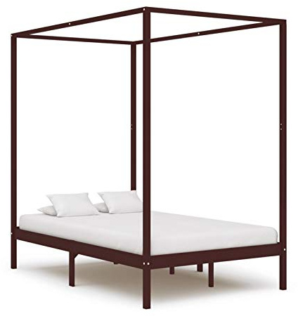Keketa Letto a baldacchino in legno, design moderno, stabile e durevole, letto singolo/matrimoniali, mobili per camera da letto, mobili per la casa, marrone scuro, legno di pino massiccio, 120 x 200 c