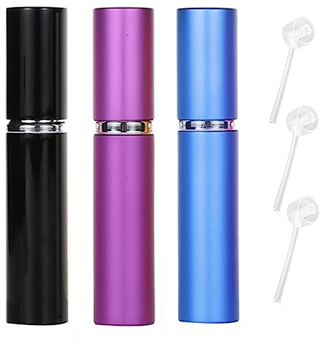 ZHIYE 5ML Perfume Atomiser Spray Bottle, 3 Pieces Refillable Refilling Travel Size Perfume Bottles in Pocket & Handbag Black & Purple & Blue