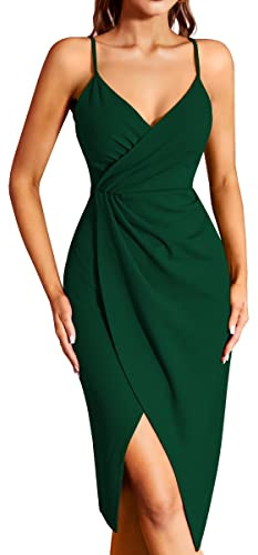 Missufe Dam cocktailklänning festklänning omlottklänning sommarklänning midiklänning festlig elegant bodycon bröllop ärmlös spagettiremmar aftonklänningar