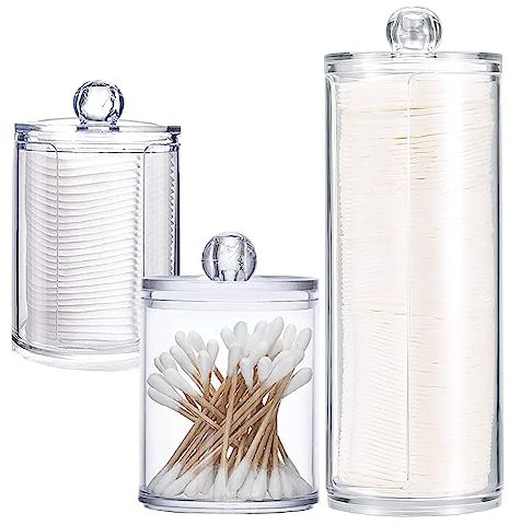 GOIEHIR 3 Stück Wattepadspender, Transparent Wattepads Behälter Box, mit Deckel Make-up-Organizer-Set, für Kosmetik, Wattestäbchen, Wattebällchen