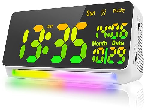 [120db Super Loud] Alarm Clocks for Bedrooms, 15 Wake Up Sounds, 7 Color Night Light, Dynamic RGB Color Changing, 0-100% Dimmer, Snooze, Large LED Display, Digital Clock for Heavy Sleepers Adults
