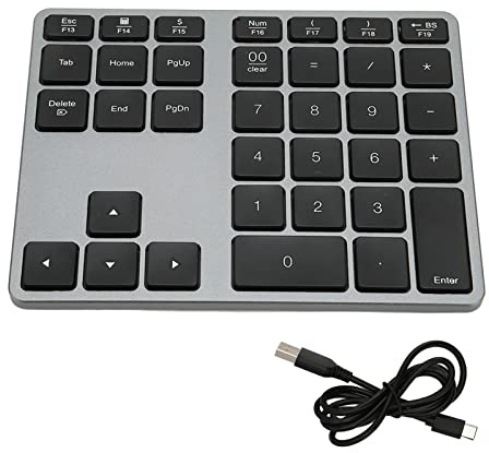 Numerisk Tangentbord, 35 Tangenter BT5.0 Trådlös Numerisk Tangentbord, Uppladdningsbart Numeriskt Tangentbord för Stationär Bärbar Surfplatta, Ultratunn Aluminium