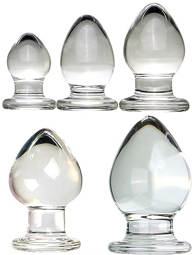 ScreaAss 5 Größen Große Glas Analplug 32/40/45/55/65Mm Glattes Kristall Analstöpsel Klassischer Anal Kugeln Butt Plug Glas Dildo Vagina Plug Anus Dilatator Sex Spielzeug Für Frauen Männer,Clear,Set