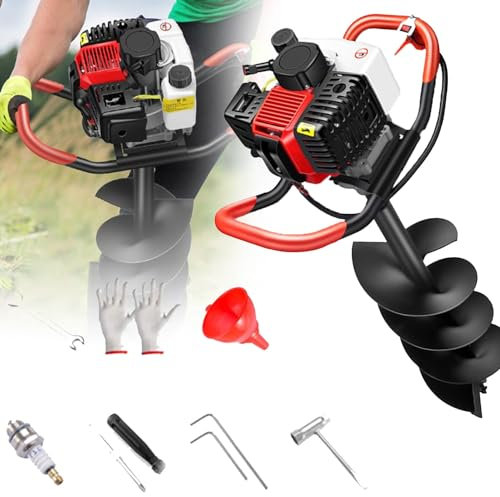 GBHJJ Taladro de Tierra ahoyador de Gasolina 158cc, Perforadora a Gas de 2 Tiempos, Excavadora de Orificios para Postes con barrena para Tierra, Taladro de Tierra para cercas,158CC/3
