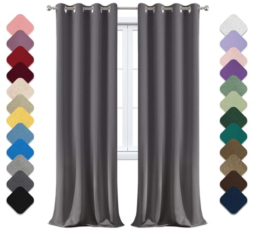 Rideau Occultant à Œillets - Isolant Thermique et Phonique, 200x200cm (LxH) - Pour Fenêtre, Chambre Fille, Salon, Balcon - Opaque - Gris Foncé