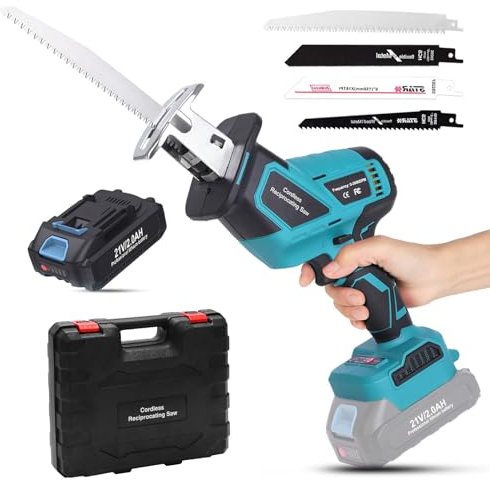 Yofuly Sierra Sable Inalámbrica para Batería MMAKI-TA 21V, Sierra Alternativa con Batería 1Pcs2.0Ah y Cargador, Velocidad Variable Sierra Sable Electrica para Cortar Madera y Metal