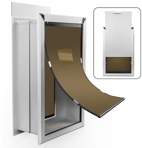 FUELIO XL Dog Door for Wall - Aluminum Doggy Door for Wall Mounting - Double Flap for Ruff Weather, Extra Large Size for Giant Breed- Pet Safe Design