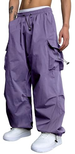 RUMAOZIA Pantaloni cargo da uomo, casual, a vita alta, dritta, paracadute, stile vintage, gamba larga, streetwear, hip hop, Y2K, per uomo 16+