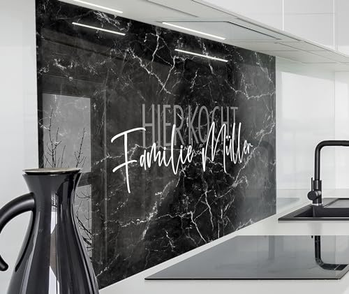 timalo Herd Spritzschutz Wand Spüle, Küche Küchenrückwand Glasoptik | Acryl Glas 2mm | Glasrückwand Acrylglas - personalisiert mit Namen - Rückwandschutz Platte | 80x60cm Marmor schwarz