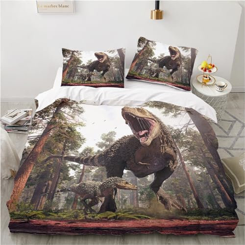 YASMENG Kinderbettwäsche 135x200 Dinosaurier 3D Dino Bettwäsche Kinder Jungen Weich Mikrofaser Bettwäsche 2teilig Geschenke für Kinder Jungen mit Reißverschluss und 80x80 cm Kissenbezug