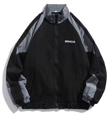 tinbarry Y2K Manteau Hip Hop pour Homme Veste de Sweat avec Fermeture Éclair Veste de Transition de Sport Streetwear Veste de Baseball Patchwork Mode Casual Hiver Automne