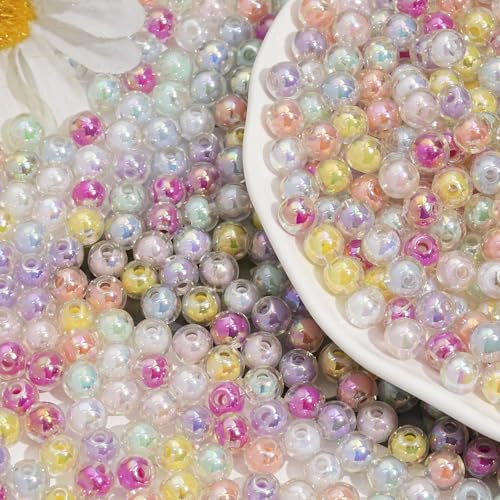 HERZONE Färgglada pärlor för gängning, ca 780 st akrylpärlor med hål, runda, färgglada pärlor för gör-det-själv smyckestillverkning, armband, halsband, kläder, hantverk (B 8 mm)