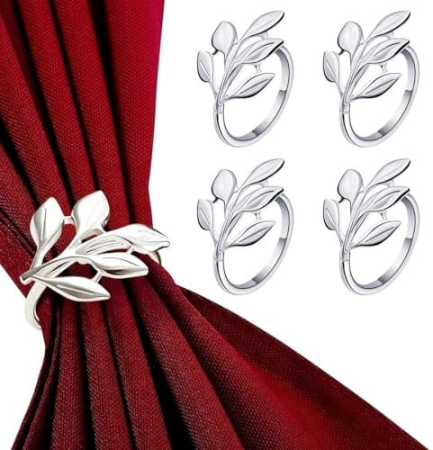 LQIOACU 4 Pezzi Portatovaglioli da Tavola, Porta Tovaglioli Argento, Anelli tovagliolo Metallo con Fibbia per Decorazioni da tavola Feste Nuziali
