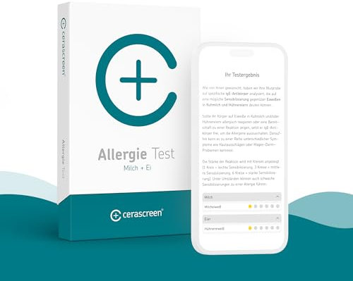Milch- und Ei- Allergietest von CERASCREEN - Bestimmung einer Allergie gegen die Nahrungsmittel Milch und Ei bequem von zu Hause aus | Professionelle Laboranalyse | Detaillierter Ergebnisbericht