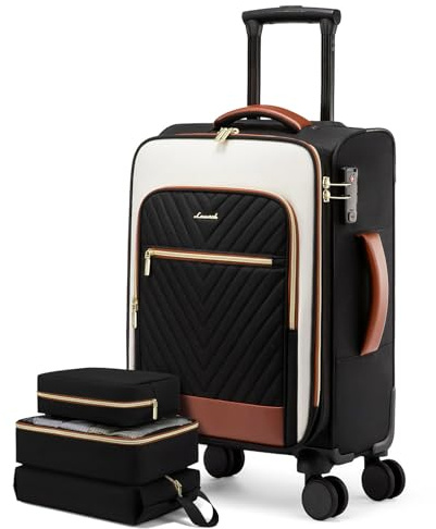 LOVEVOOK Handgepäck Koffer & Trolleys mit 17 Zoll Laptopfach Stoff Reisekoffer mit Rollen Carry On Luggage Mittelgroß Travel Cabin Suitcase Set Leicht für Damen Flugzeug Reisen Busines