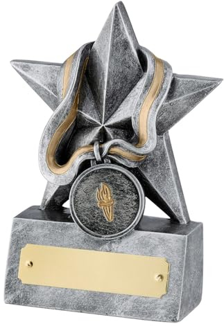 SilverTrophy: Star Medal Award - Well Done, Competition Winner, Champion, Celebrate Success, Corporate Achievement, School, Kids Party, Motivation, Race Winner, Participation, Sports Hero.