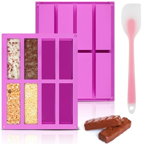 GlasFlength 2 Pièces Moule Barre de Céréales Silicon, 8 Cavités Moule Silicone Rectangulaire Antiadhésifs Moule Muffins Silicone Moule Financier pour Pain Gâteau Barre de Chocolat Biscuits (Violet)