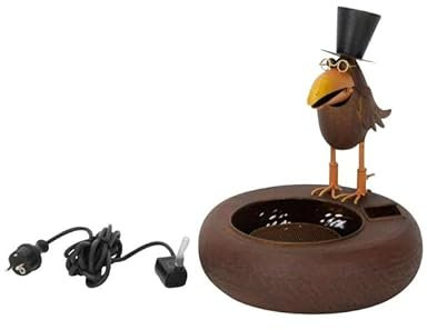 finehomegarden Eleganter Wasserspeier Rabe Metall H35cm mit 230V Pumpe – Dekorative Gartenfigur für stilvolle Wasserspiele & Gartenverschönerung – Wetterfest & langlebig