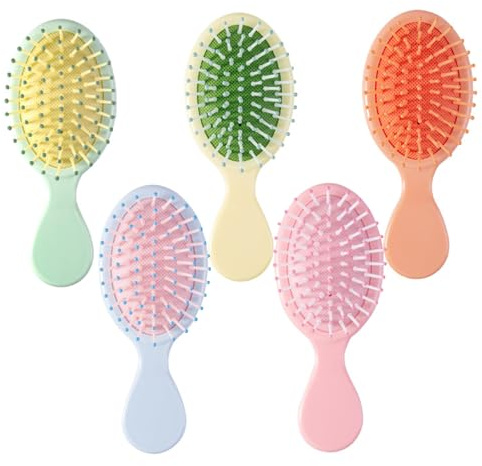 Mini spazzola per capelli, 5 pezzi, set di spazzole districanti piccole per capelli ricci, lisci e spessi, portatile, per donne e bambini, senza tirare
