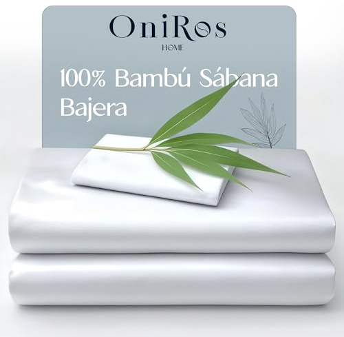 ONIROS Home Sabana Bambu Bajera Ajustable de 180x190/200 ORGÁNICA SATÉN de 300 Hilos, Sabanas Bambu Antiacaros, Sostenible, Resistentes, Sabana Termorreguladora (Ropa de Cama, Blanco)