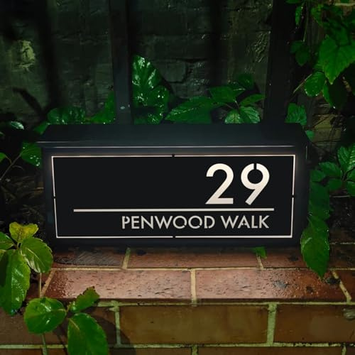Letrero de número de casa exterior personalizado con luz solar LED para casa, iluminación 3D, dirección al aire libre, nombre de puerta de calle (diseño H)