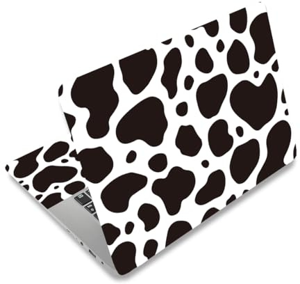 PLIGREAT Adesivo per computer portatile, motivo mucca nera e bianca, adesivi per computer portatili da 12, 13, 13,3, 14, 15, 15, universale, rimovibile, in vinile, per notebook, netbook, PC
