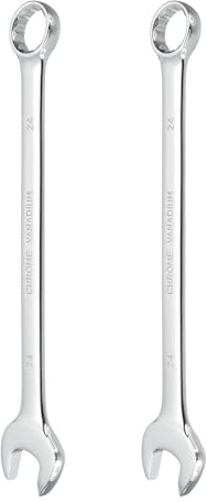 HARFINGTON 2Pcs Combination Wrench 24mm Metric 12-Point Box and Open End CR-V Steel Double Ended Spanner Tool for Automotive Pipe Furniture Machinery DIY Repair, Silver White