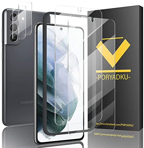 2 Pezzi Pellicola per Samsung galaxy S21, 2 Pezzo Vetro Temperato Fotocamera, telaio di posizionamento, Compatibile con ID Impronte Digitali, Resistente Graffi, 9H Durezza, HD Clear Vetro