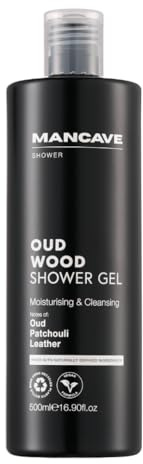 ManCave Oud Wood Shower Gel 500ml, Premium Oud Patchouli Leather Scent, Moisturising & Cleansing Body Wash for Men, Sulphate Free, Vegan, Paraben Free, Cruelty Free, Natural Ingredients