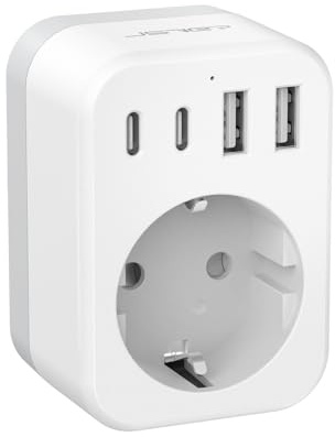Adaptador Japon, JSVER 5 en 1 Adaptador Enchufe para Japan Tipo A con 2 USB A y 2 USB C, Enchufe de Viaje para Español a Japones,América, México, Canadá, Tailandia-Blanco