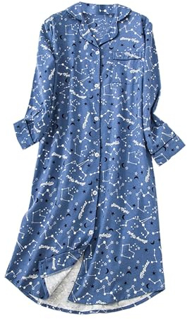 Camicia da notte da donna a maniche lunghe, camicia da notte da donna con colletto rovesciato, camicia da notte in stile cartone animato, camicia da notte in stile cartone animato, maglietta per la