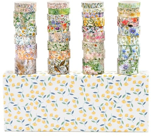 YUBX 32 rullar blommor washi tejp set kreativa dekorativa band för konst, gör-det-själv-hantverk, bullet journals, planerare, scrapbooking, förpackning (fjällblomma)