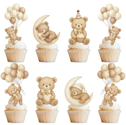 Bafutayawa dekorativt tårt- och cupcakeset med björnar för oförglömliga ögonblick under baby shower, perfekt för könsavslöjandefest, tårtgarnering happy birthday med design