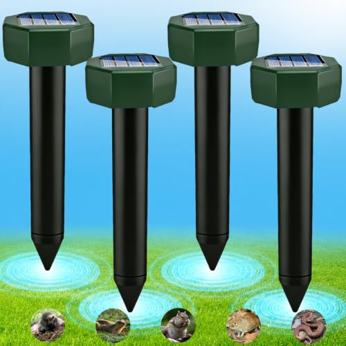 Ultraschall Maulwurf Vertreiber 4 Stück, Solar Maulwurfschreck Wasserdicht und Korrosionsfest Verjagt Wirksam Maulwürfe, Wühlmäuse, Schlangen und Eidechsen，Maulwurfschreck Schutz von Gärten, Höfen